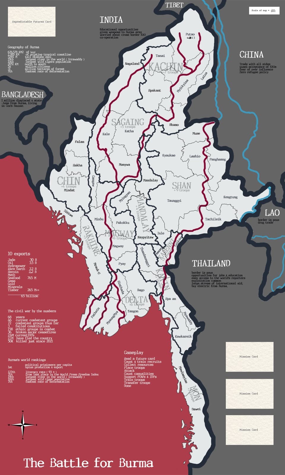 Battle for Burma game board, showing the district map of Burma