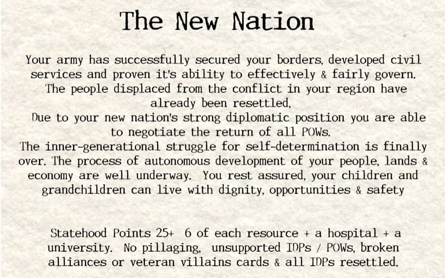 The New Nation ending scenario card